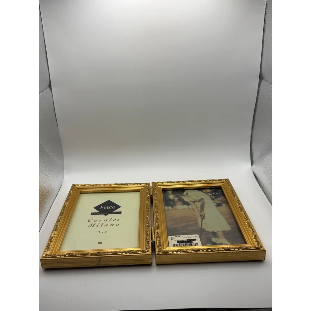 Vtg Fetco International Cornici Milano Gold Ornate Folding Double 5x7 Frame